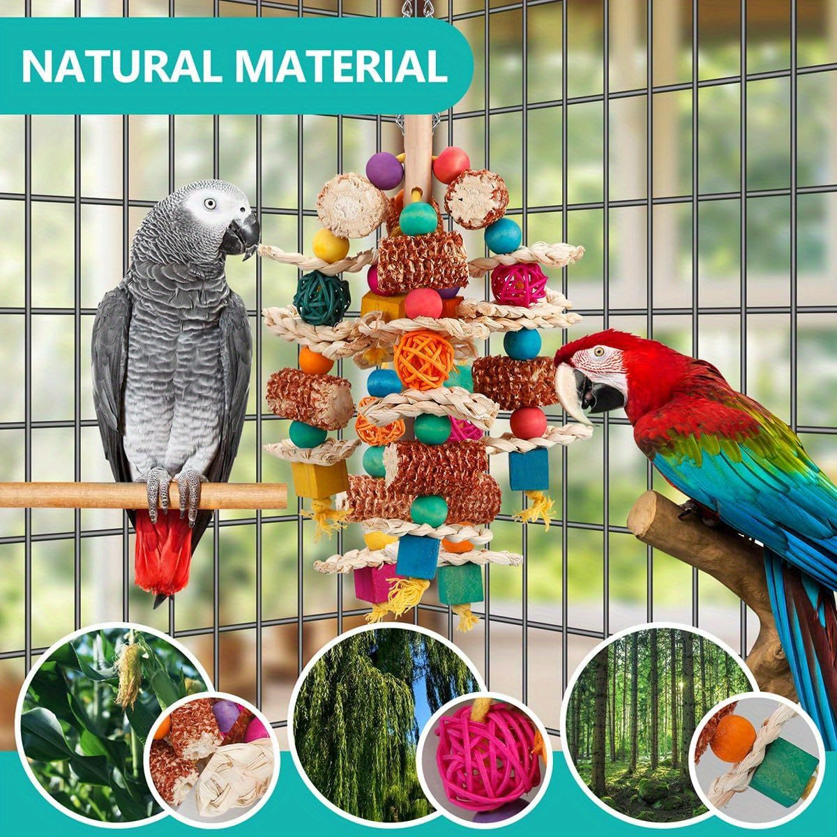Natural Corn Cob Chew Toys for Parrots - Ideal for Small to Medium Macaws, African Greys, Cockatoos & More - Durable Synthetic Fiber Bird Playtime Accessories