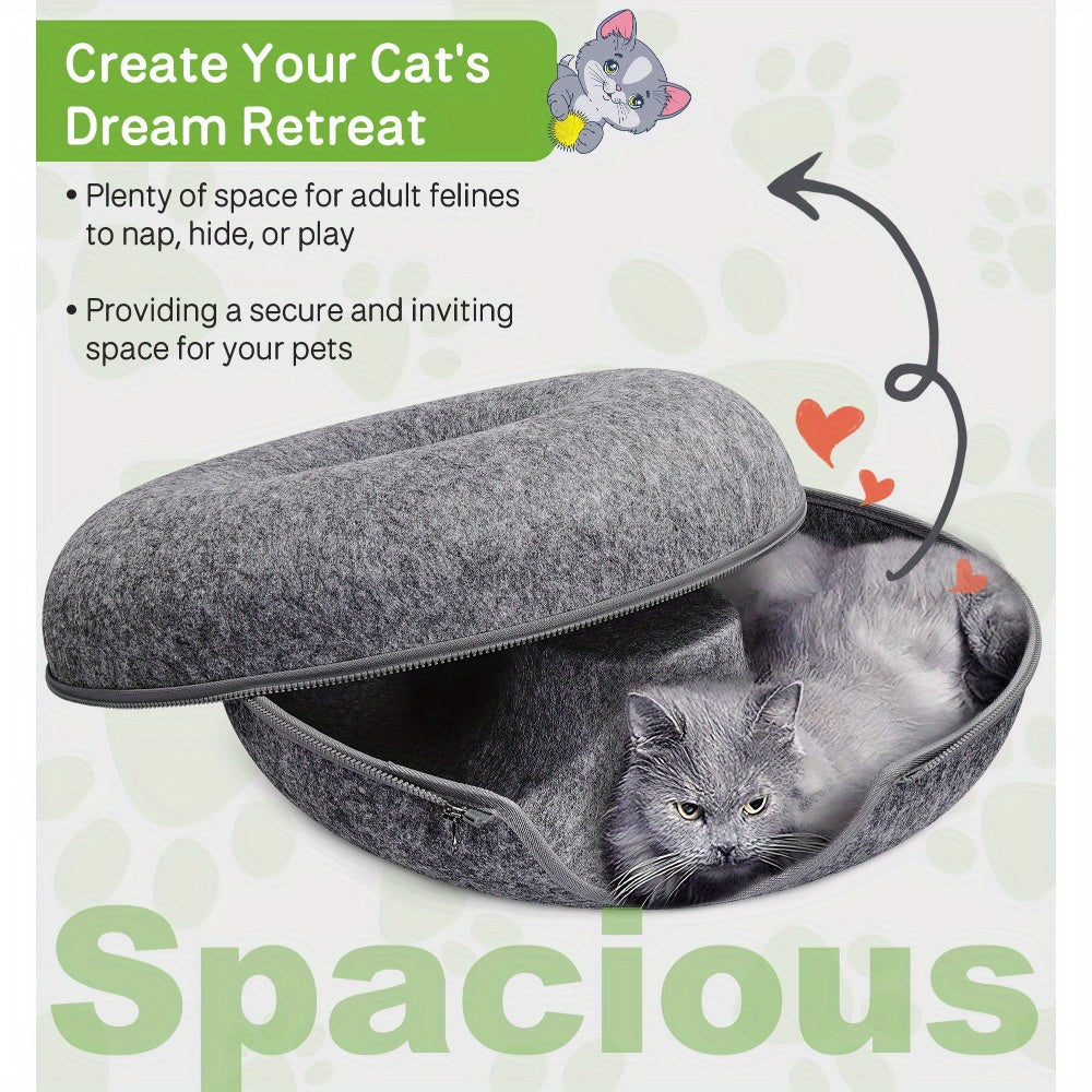 Large Cat Tunnel Bed for Indoor Cats with 3 Toys, Scratch Resistant Donut Cat Bed, Up to 30 Lbs for Multiple Pets