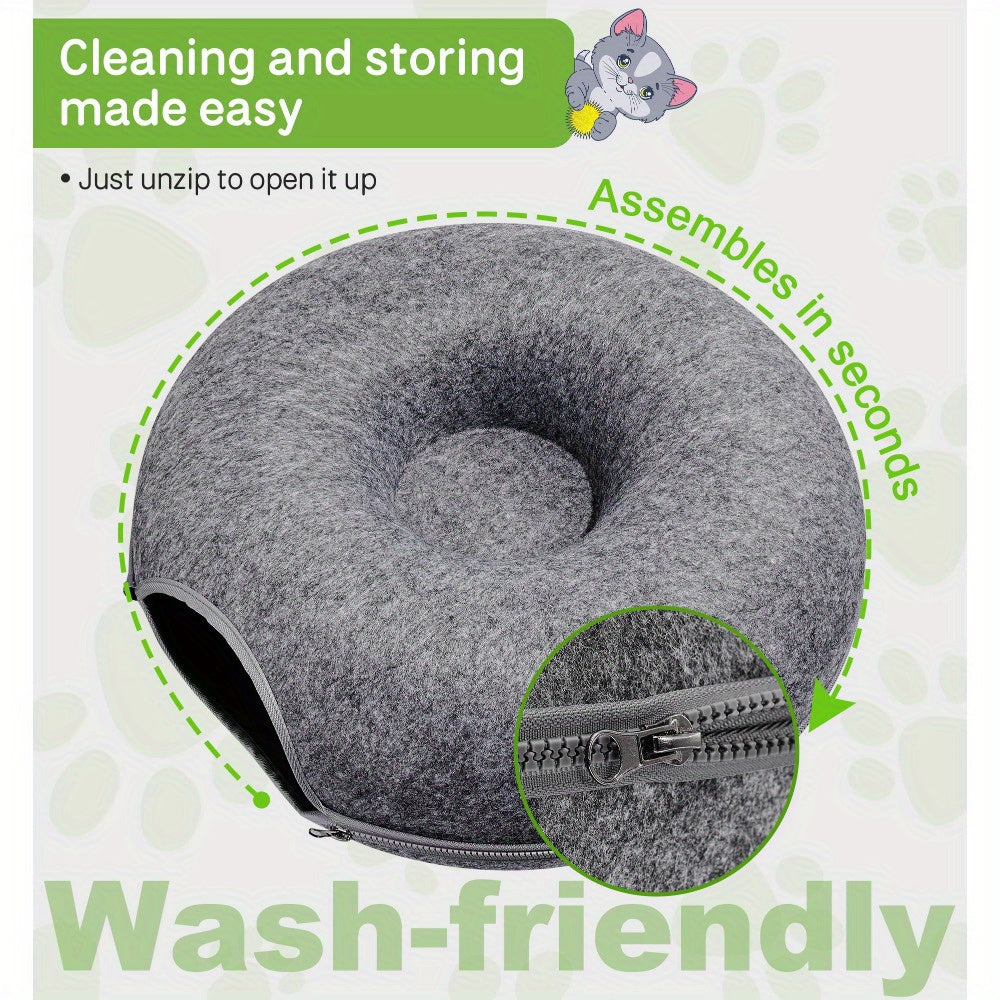 Large Cat Tunnel Bed for Indoor Cats with 3 Toys, Scratch Resistant Donut Cat Bed, Up to 30 Lbs for Multiple Pets