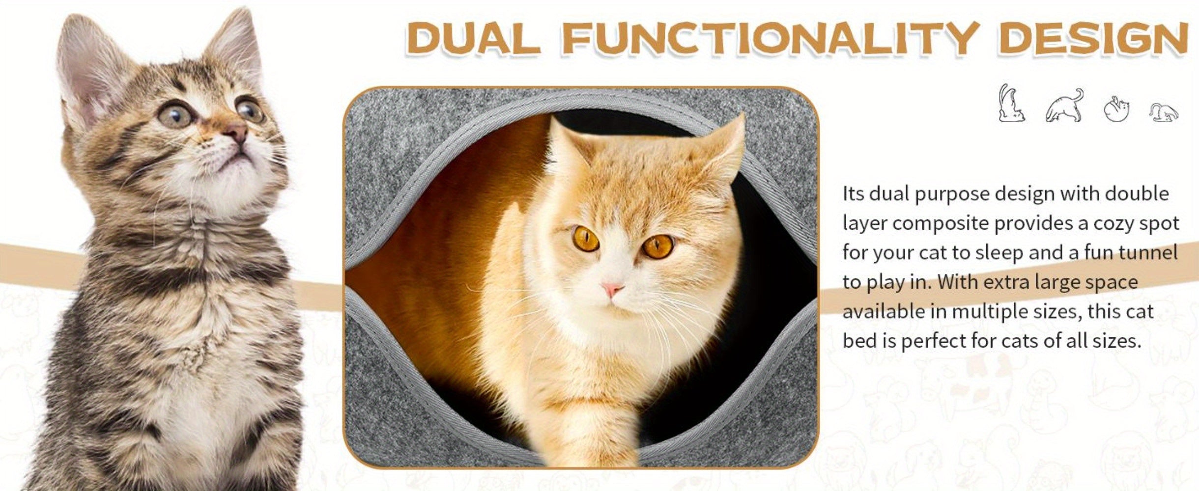 Large Cat Tunnel Bed for Indoor Cats with 3 Toys, Scratch Resistant Donut Cat Bed, Up to 30 Lbs for Multiple Pets