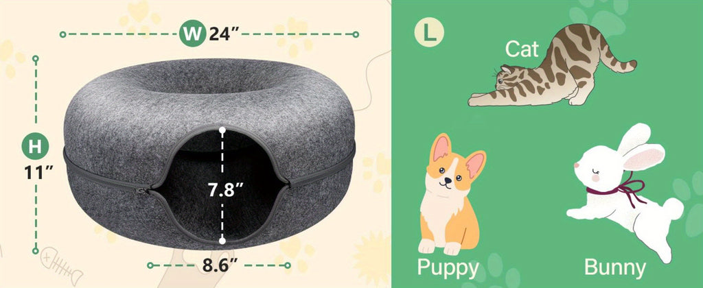 Large Cat Tunnel Bed for Indoor Cats with 3 Toys, Scratch Resistant Donut Cat Bed, Up to 30 Lbs for Multiple Pets