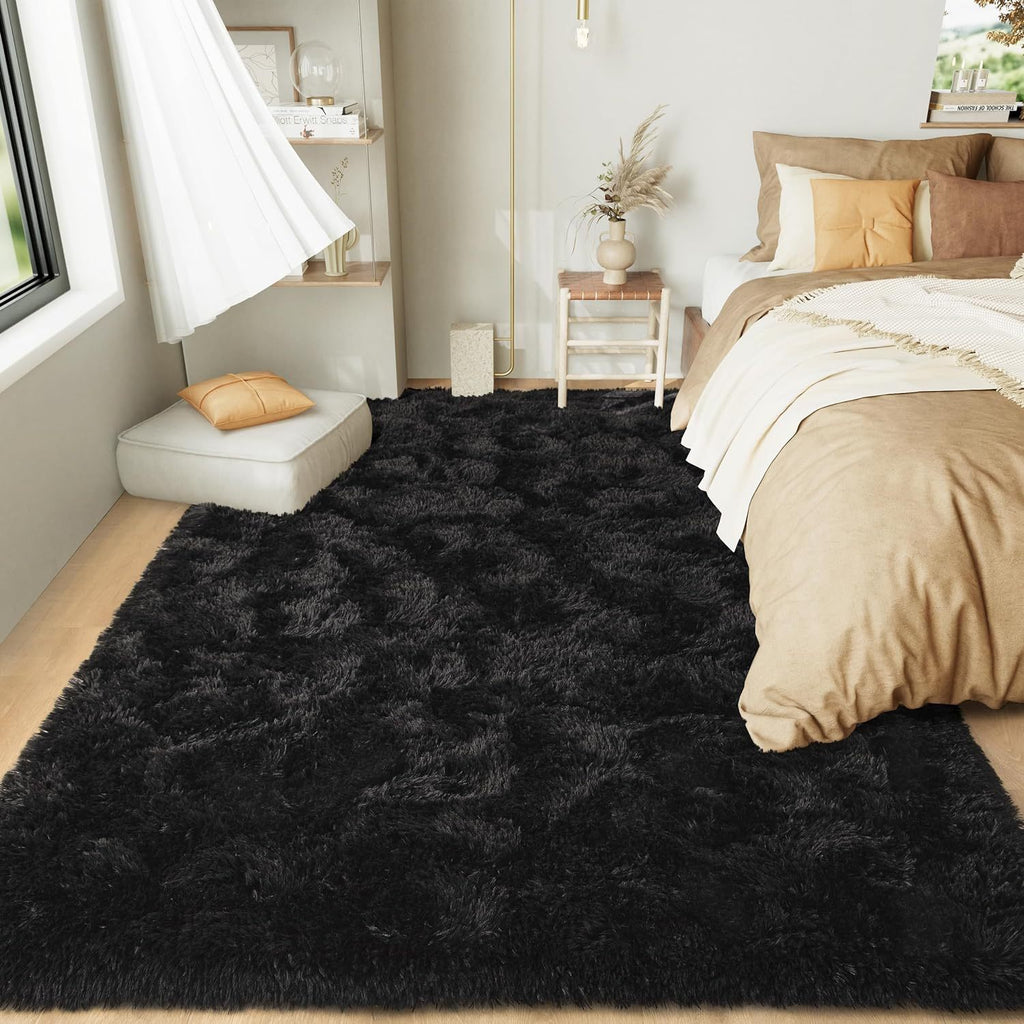 1pc, Fluffy Area Rug Solid Black Shag Area Rugs, Extra Soft And Shaggy Carpets, Indoor Fuzzy Rugs For Bedroom Living Room Home Rug, Outdoor Rug, Home Decor
