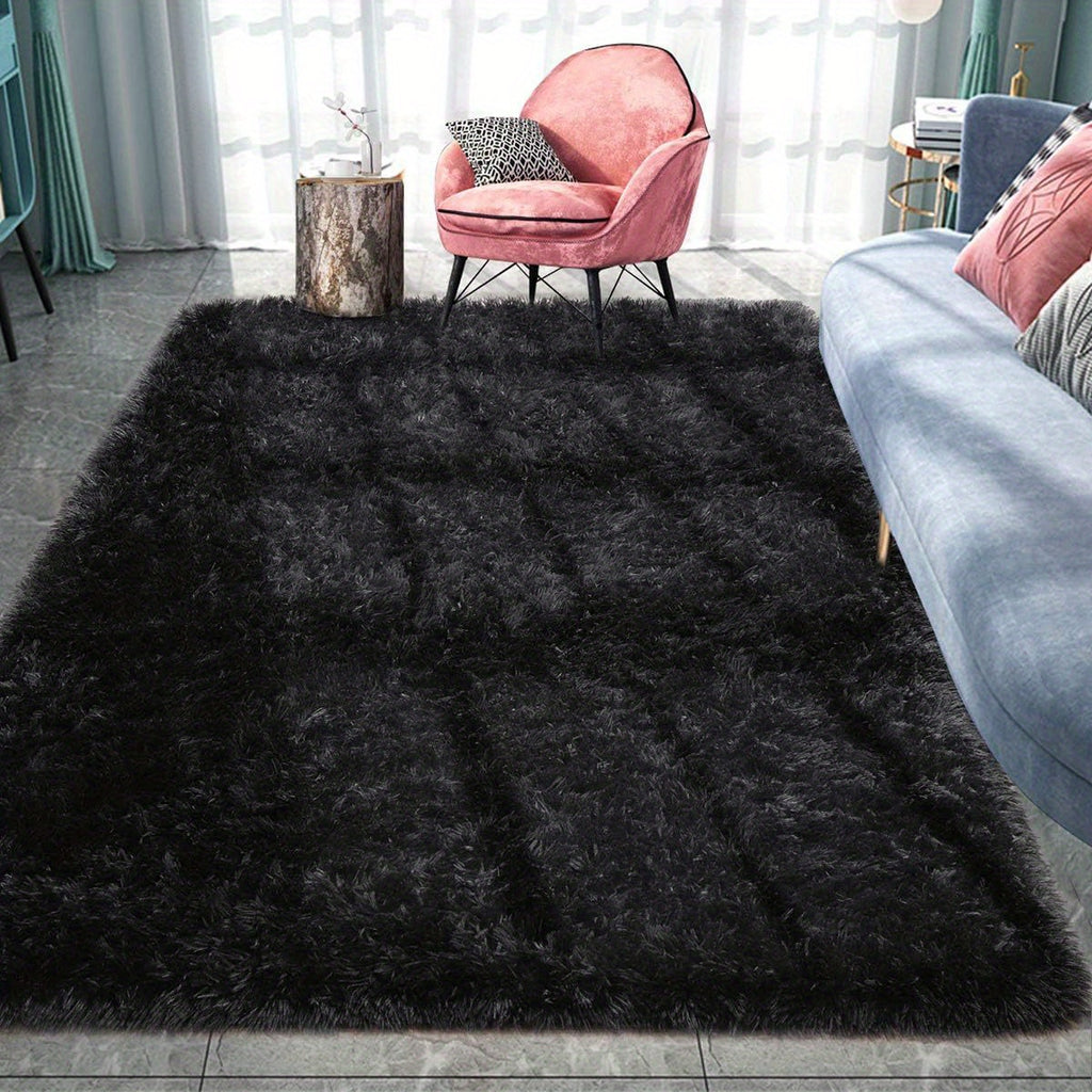 1pc, Fluffy Area Rug Solid Black Shag Area Rugs, Extra Soft And Shaggy Carpets, Indoor Fuzzy Rugs For Bedroom Living Room Home Rug, Outdoor Rug, Home Decor