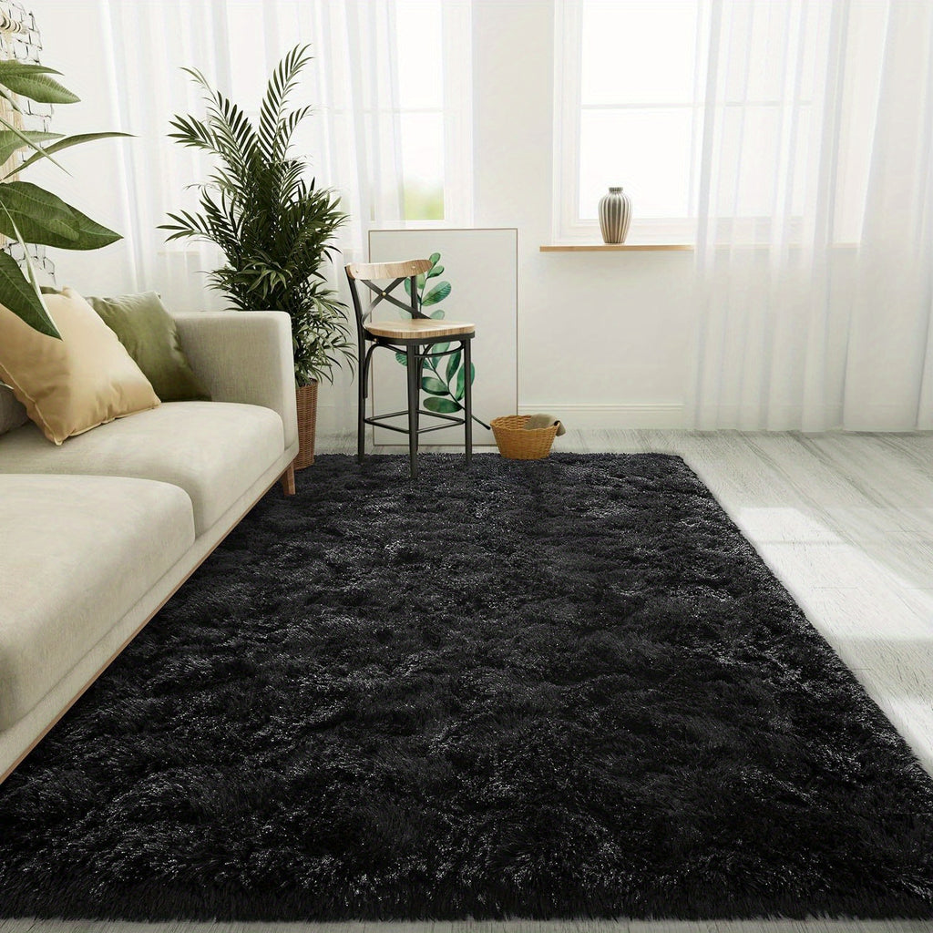 1pc, Fluffy Area Rug Solid Black Shag Area Rugs, Extra Soft And Shaggy Carpets, Indoor Fuzzy Rugs For Bedroom Living Room Home Rug, Outdoor Rug, Home Decor