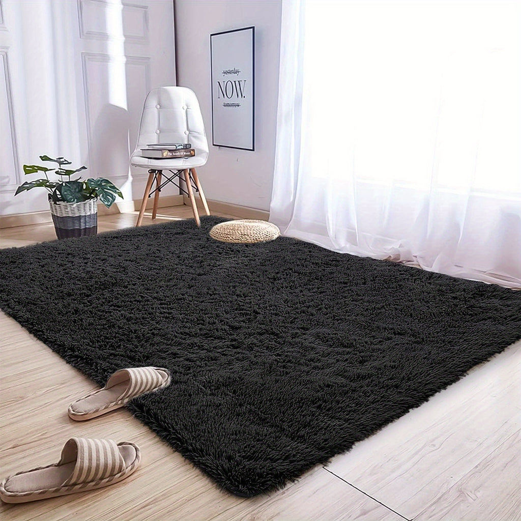 1pc, Fluffy Area Rug Solid Black Shag Area Rugs, Extra Soft And Shaggy Carpets, Indoor Fuzzy Rugs For Bedroom Living Room Home Rug, Outdoor Rug, Home Decor