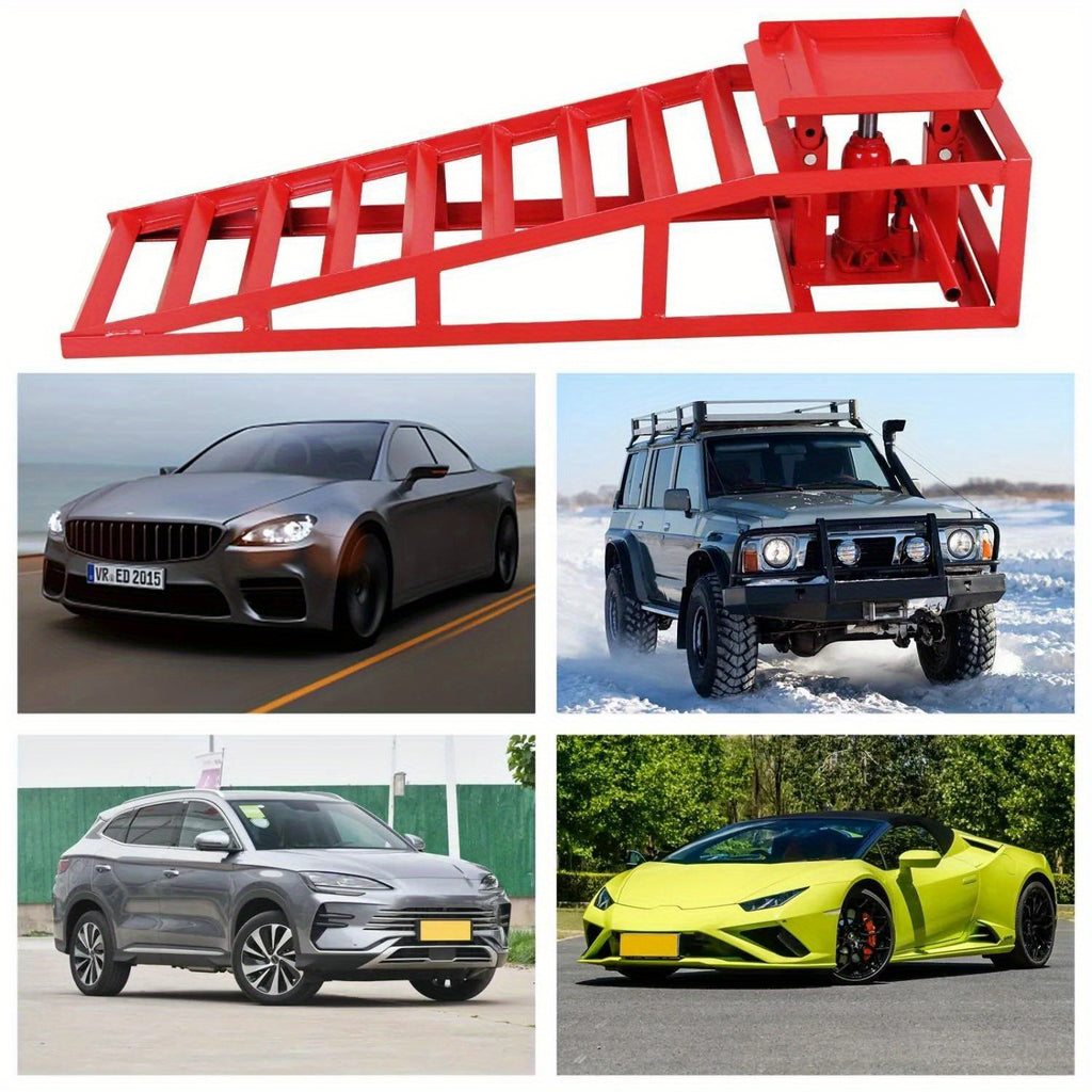 2-Piece Heavy-Duty Hydraulic Car Ramps - Ramps for Low Profile Automotive, Truck, Trailer, Garage, and Auto Car Repair with 8820lbs/4T Capacity and Sturdy Frame, Red