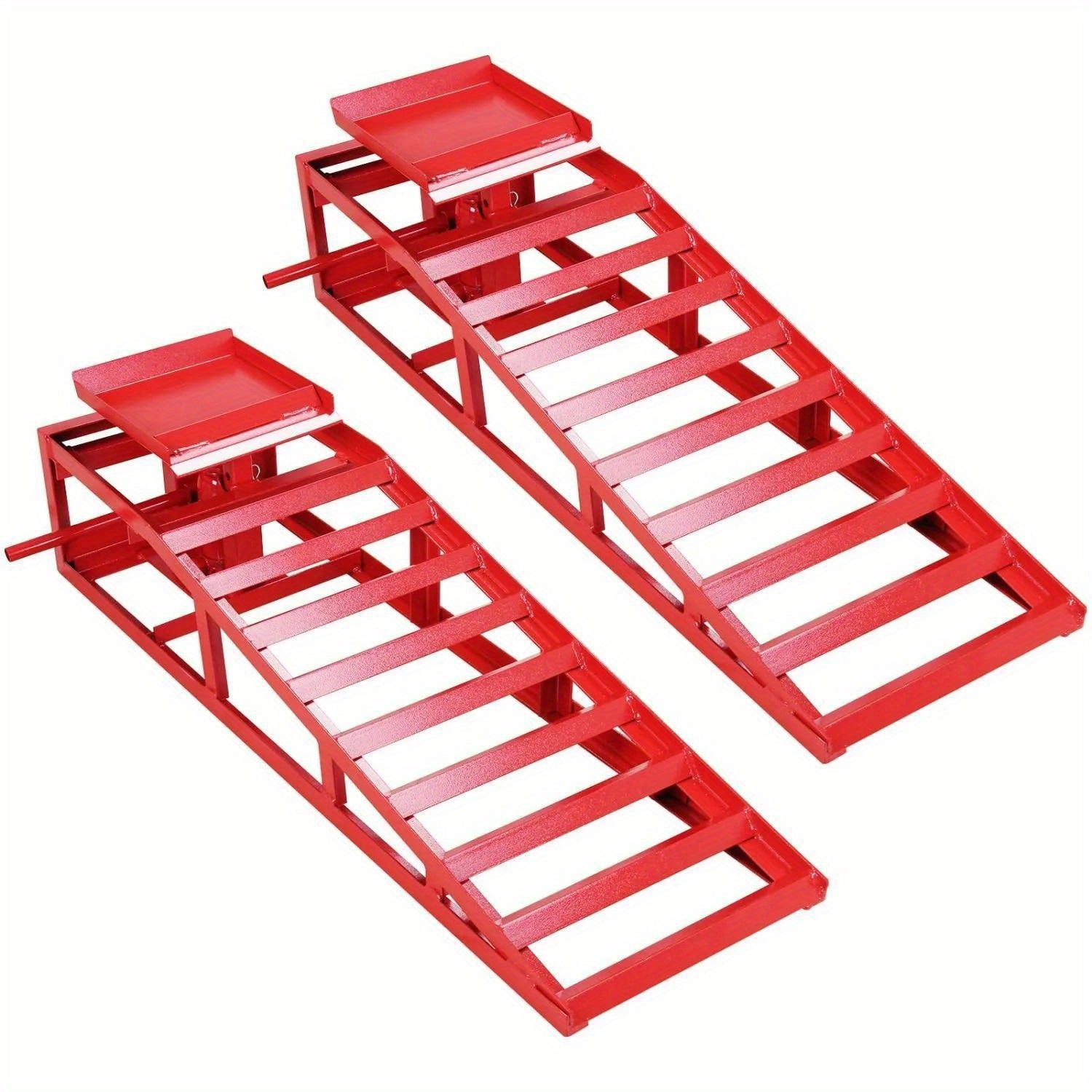 2-Piece Heavy-Duty Hydraulic Car Ramps - Ramps for Low Profile Automotive, Truck, Trailer, Garage, and Auto Car Repair with 8820lbs/4T Capacity and Sturdy Frame, Red