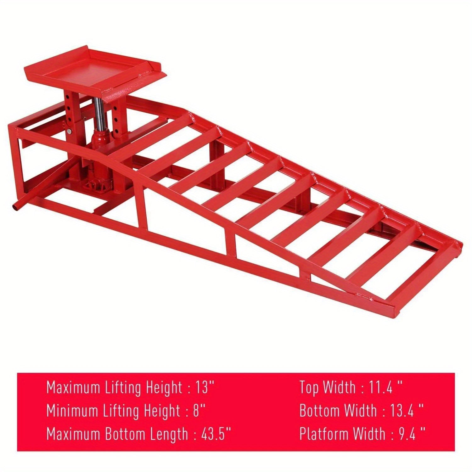 2-Piece Heavy-Duty Hydraulic Car Ramps - Ramps for Low Profile Automotive, Truck, Trailer, Garage, and Auto Car Repair with 8820lbs/4T Capacity and Sturdy Frame, Red