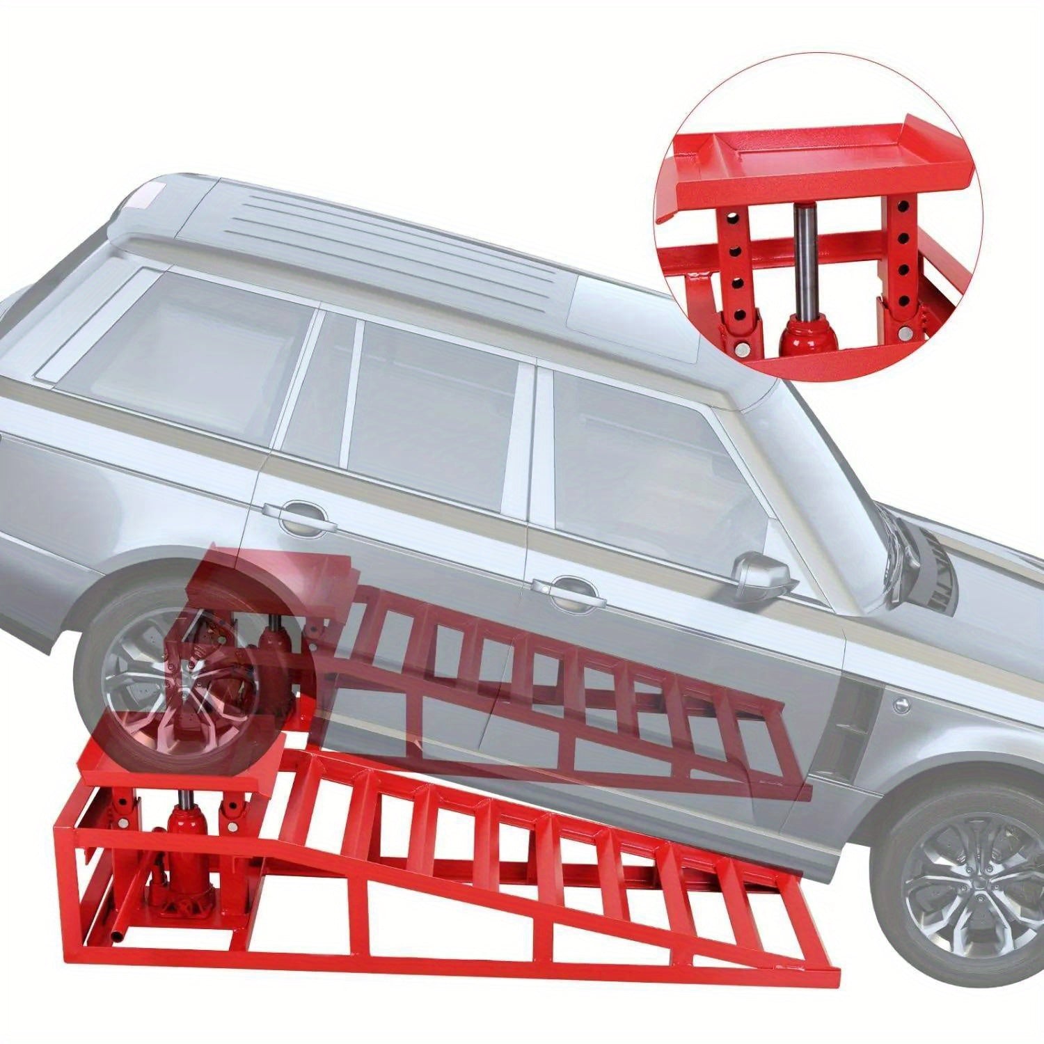 2-Piece Heavy-Duty Hydraulic Car Ramps - Ramps for Low Profile Automotive, Truck, Trailer, Garage, and Auto Car Repair with 8820lbs/4T Capacity and Sturdy Frame, Red