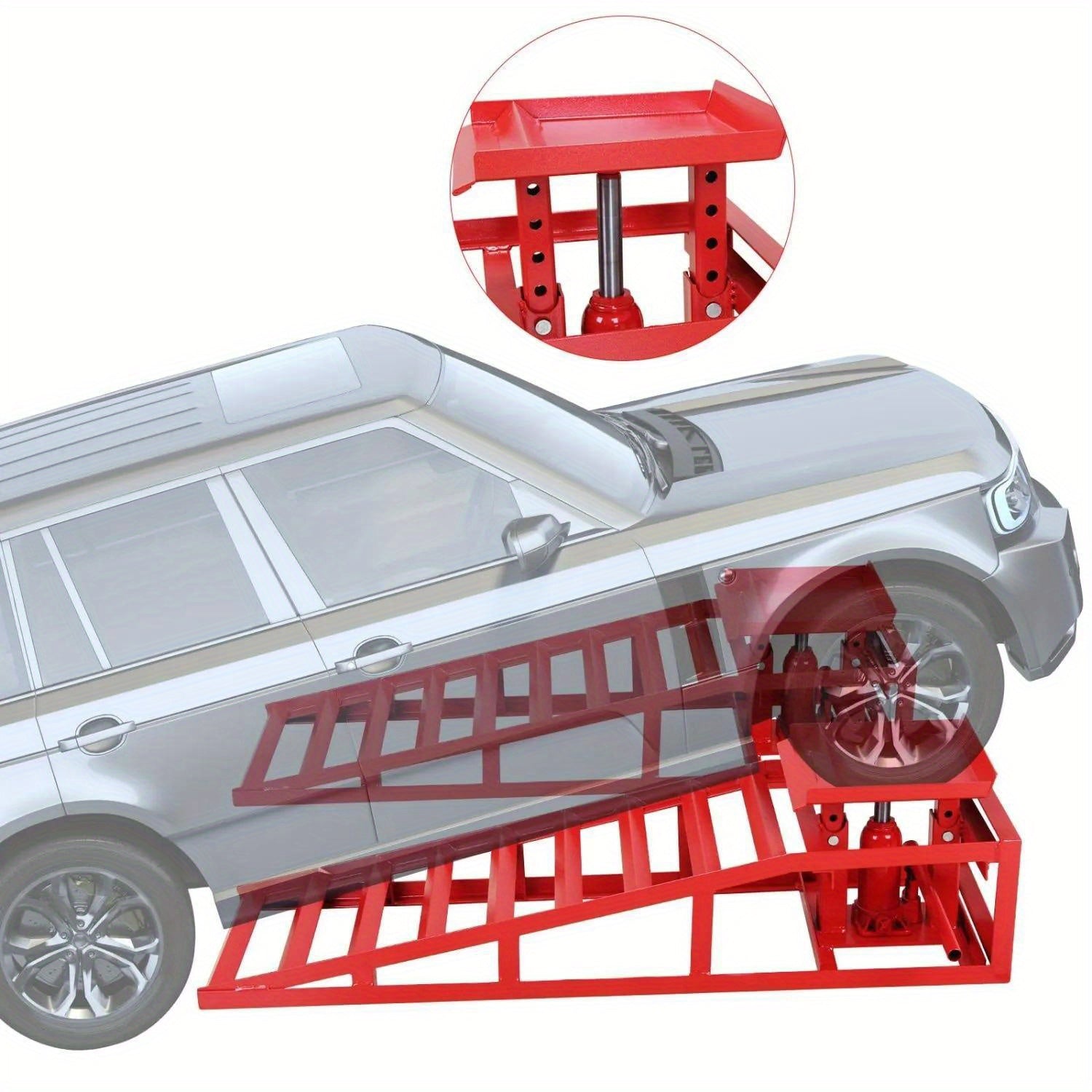 2-Piece Heavy-Duty Hydraulic Car Ramps - Ramps for Low Profile Automotive, Truck, Trailer, Garage, and Auto Car Repair with 8820lbs/4T Capacity and Sturdy Frame, Red