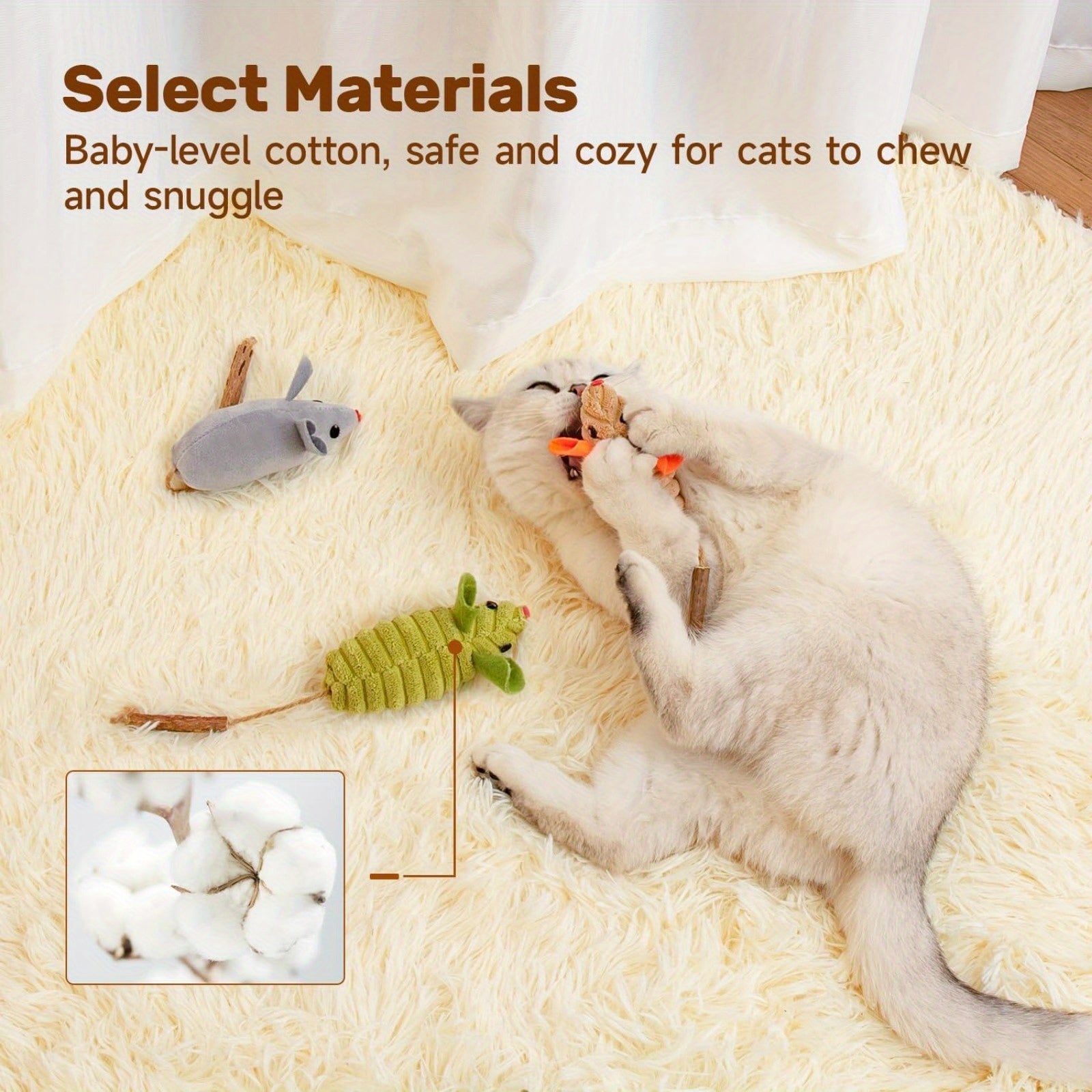 3Pcs Squeak Mice Cat Toys, Interactive Catnip Silvervine Animals Toys for Indoor Kittens, Dental Matatabi Cat Nip Chirping Toy, Cat Chew Exercise Toy for All Breeds and Species