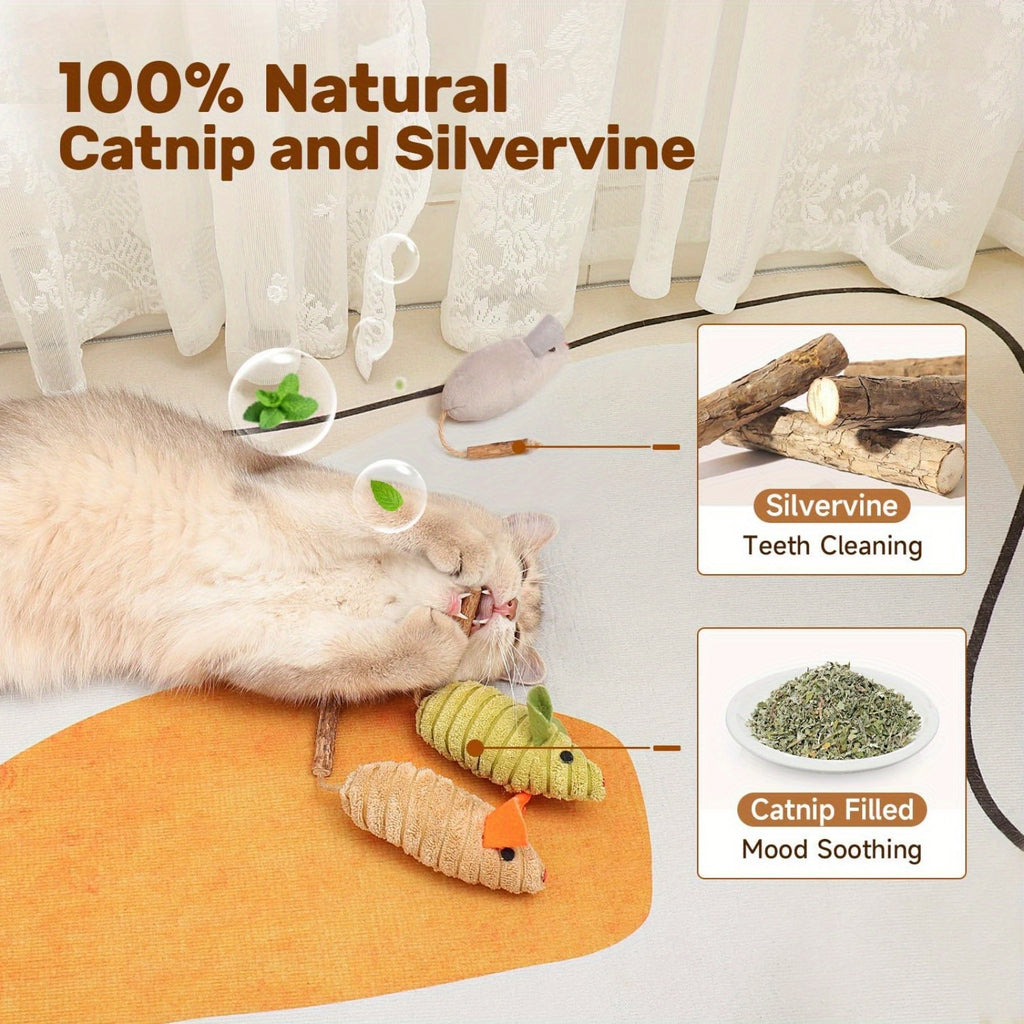 3Pcs Squeak Mice Cat Toys, Interactive Catnip Silvervine Animals Toys for Indoor Kittens, Dental Matatabi Cat Nip Chirping Toy, Cat Chew Exercise Toy for All Breeds and Species