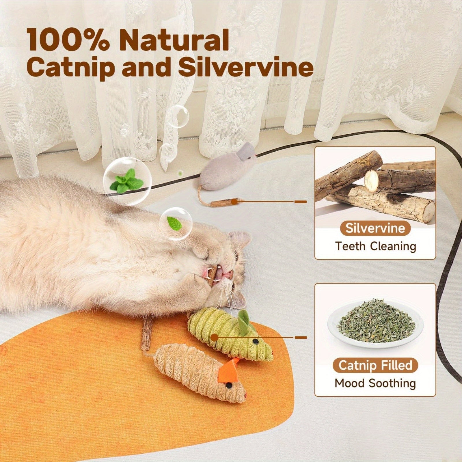 3Pcs Squeak Mice Cat Toys, Interactive Catnip Silvervine Animals Toys for Indoor Kittens, Dental Matatabi Cat Nip Chirping Toy, Cat Chew Exercise Toy for All Breeds and Species