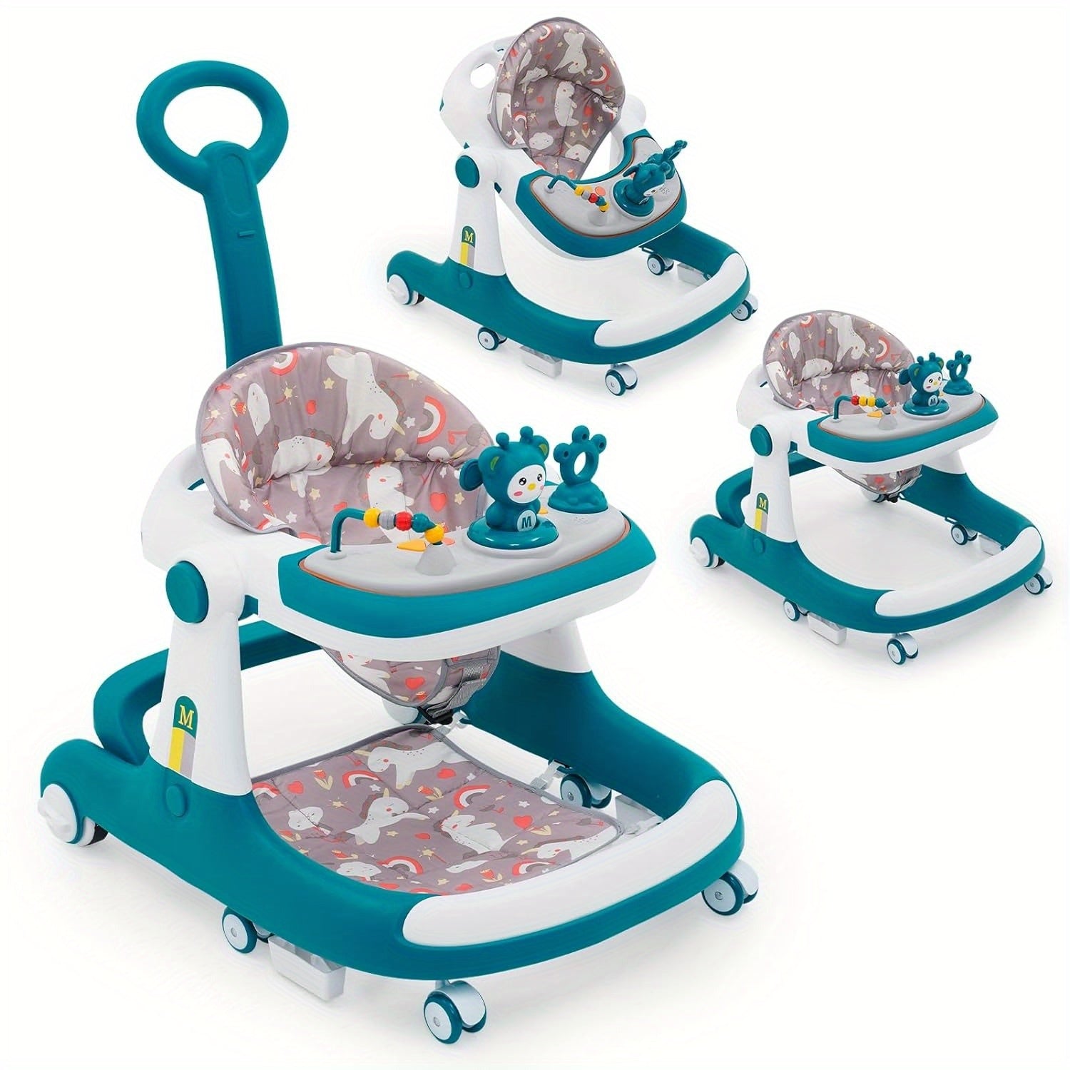 Baby Walker Foldable Baby Walker and Baby Activity Center with Toys Tray Height Adjustable Infant Toddler Baby Walker with Wheels for Baby Boys and Girls