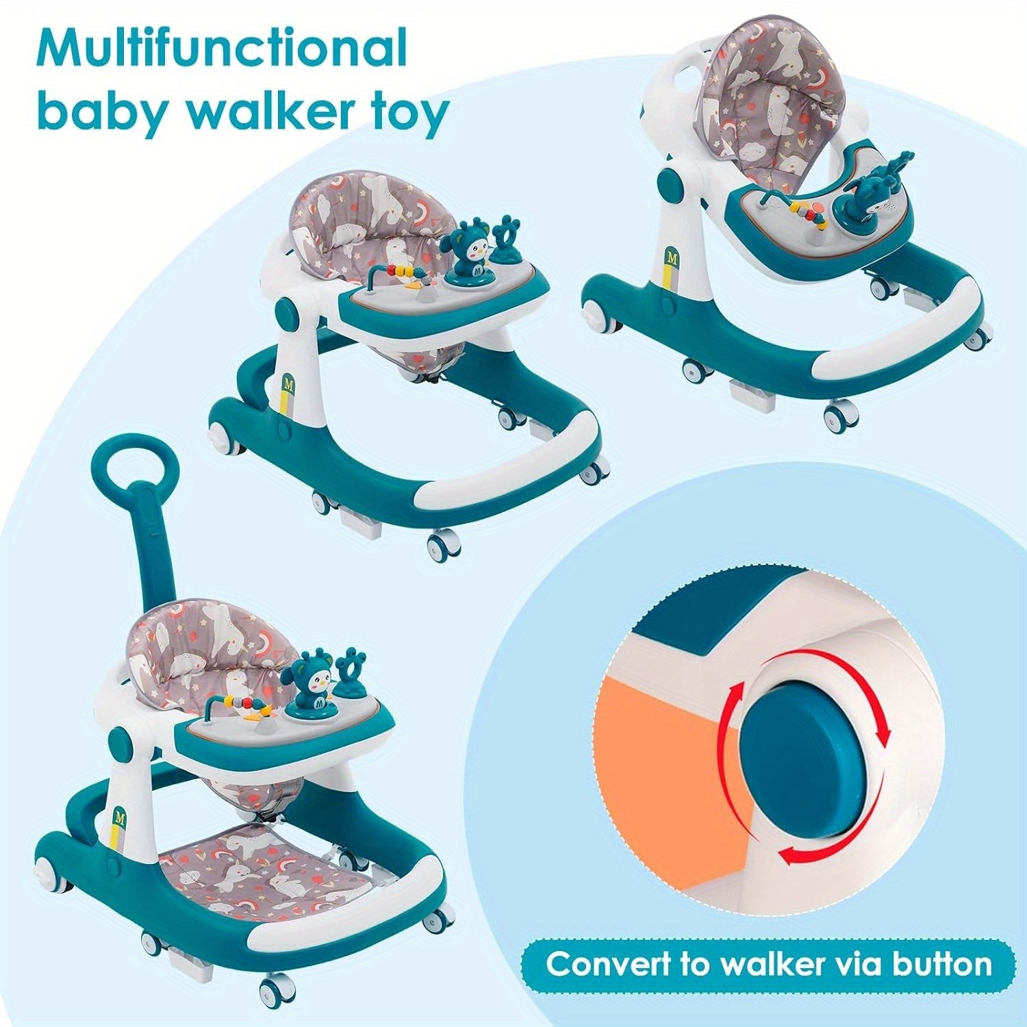 Baby Walker Foldable Baby Walker and Baby Activity Center with Toys Tray Height Adjustable Infant Toddler Baby Walker with Wheels for Baby Boys and Girls