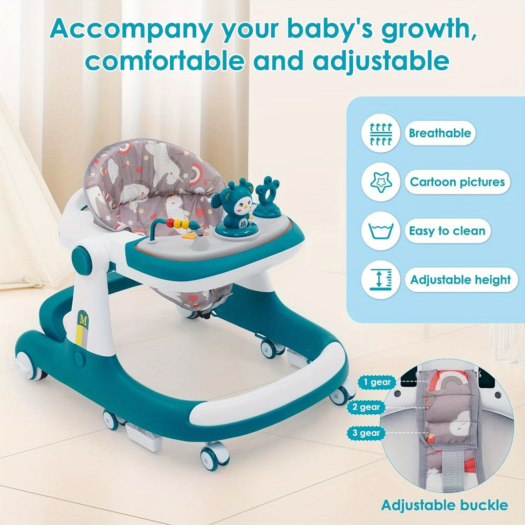 Baby Walker Foldable Baby Walker and Baby Activity Center with Toys Tray Height Adjustable Infant Toddler Baby Walker with Wheels for Baby Boys and Girls
