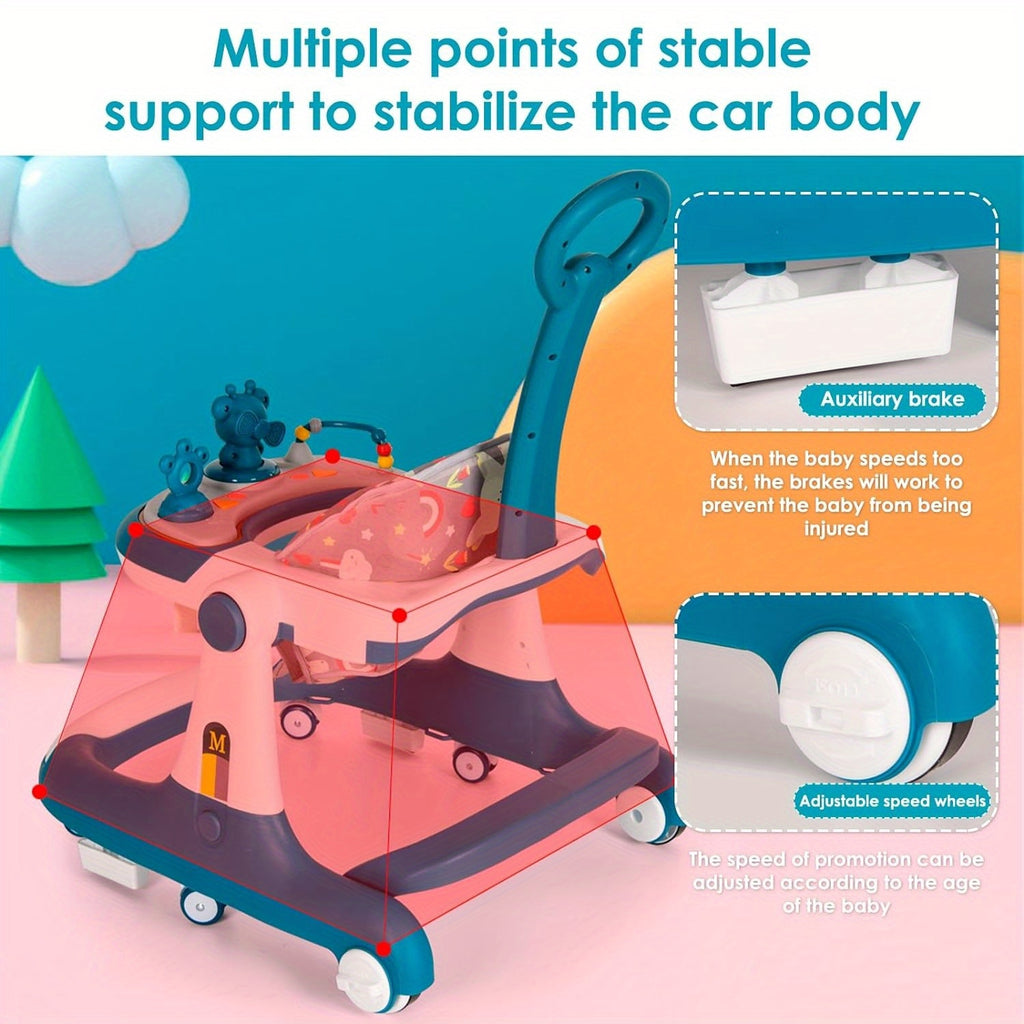 Baby Walker Foldable Baby Walker and Baby Activity Center with Toys Tray Height Adjustable Infant Toddler Baby Walker with Wheels for Baby Boys and Girls