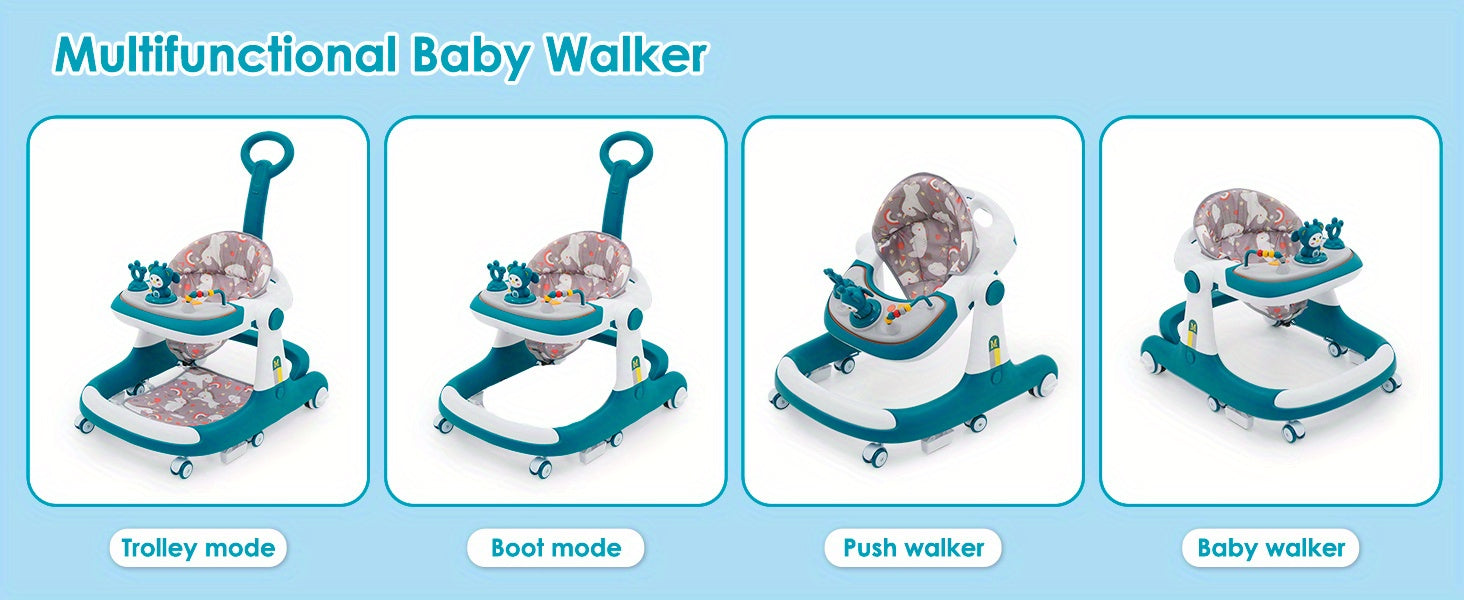 Baby Walker Foldable Baby Walker and Baby Activity Center with Toys Tray Height Adjustable Infant Toddler Baby Walker with Wheels for Baby Boys and Girls