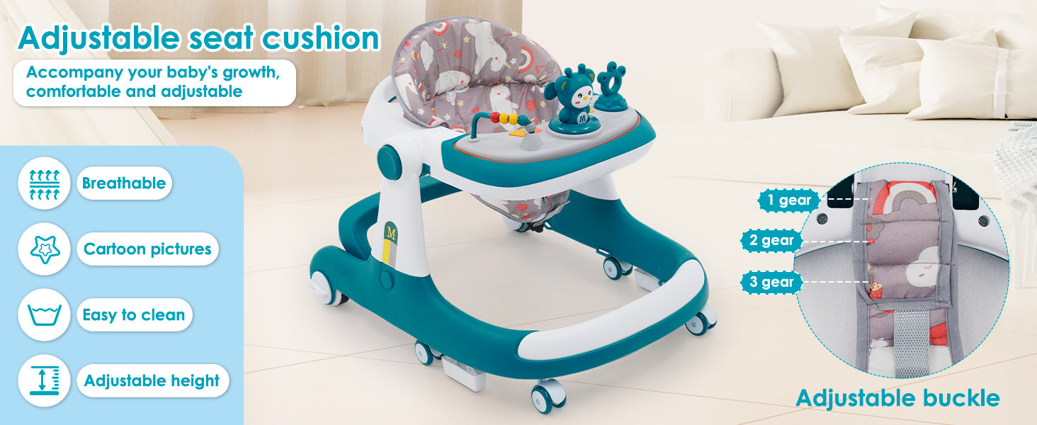 Baby Walker Foldable Baby Walker and Baby Activity Center with Toys Tray Height Adjustable Infant Toddler Baby Walker with Wheels for Baby Boys and Girls