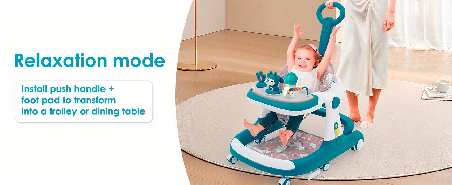 Baby Walker Foldable Baby Walker and Baby Activity Center with Toys Tray Height Adjustable Infant Toddler Baby Walker with Wheels for Baby Boys and Girls