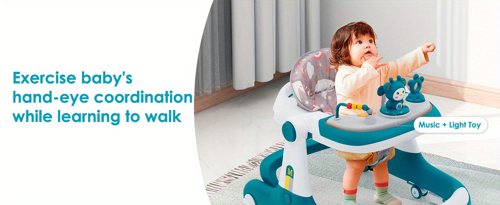 Baby Walker Foldable Baby Walker and Baby Activity Center with Toys Tray Height Adjustable Infant Toddler Baby Walker with Wheels for Baby Boys and Girls