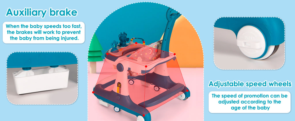 Baby Walker Foldable Baby Walker and Baby Activity Center with Toys Tray Height Adjustable Infant Toddler Baby Walker with Wheels for Baby Boys and Girls