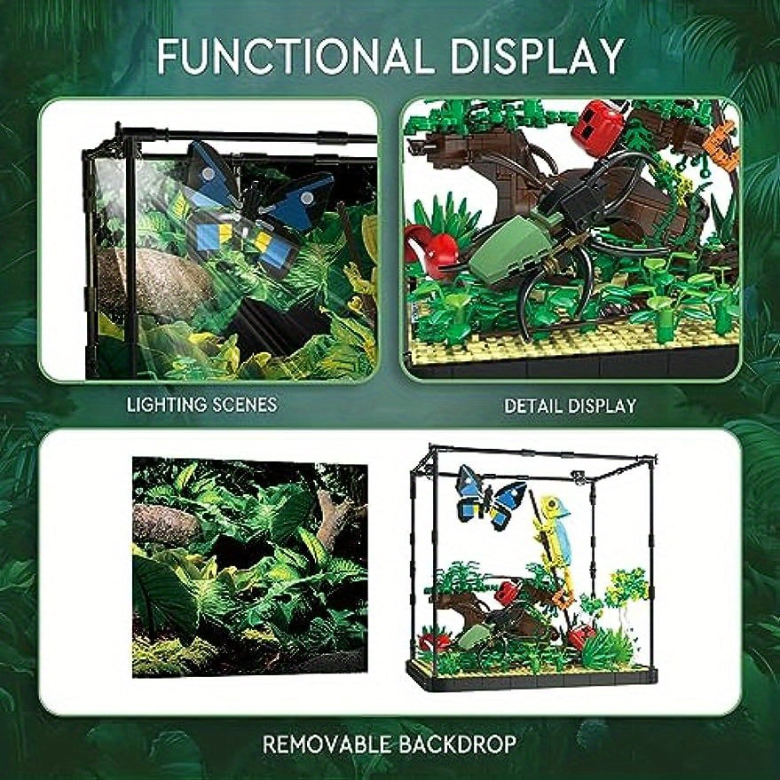 ProBrixx 1358 piece Rainforest Jungle Insect Collection Building Block Toys with Lizard, Butterfly, Ladybug, Forest Garden Plants Bricks Accessories Bush Flowers Animals Kit for Botanical Brick Block