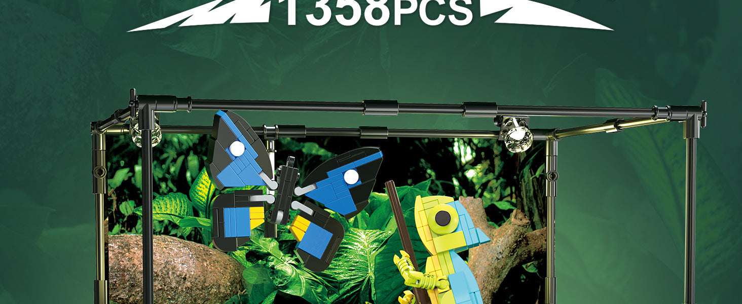 ProBrixx 1358 piece Rainforest Jungle Insect Collection Building Block Toys with Lizard, Butterfly, Ladybug, Forest Garden Plants Bricks Accessories Bush Flowers Animals Kit for Botanical Brick Block
