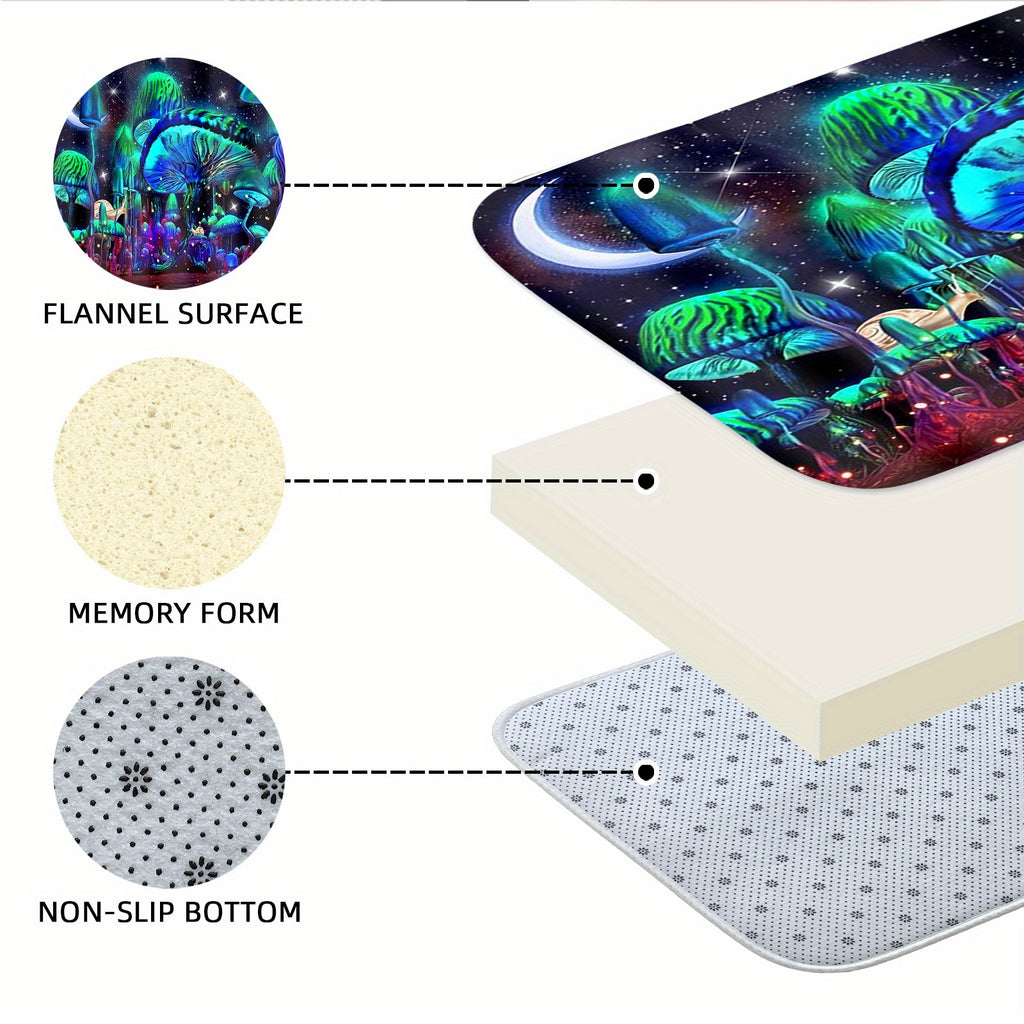 4pcs Glowing Mushroom Waterproof Shower Curtain Set, With Rugs, Hooks, Toilet Lid Cover, And U-Shaped Mat, For Bathroom Decor
