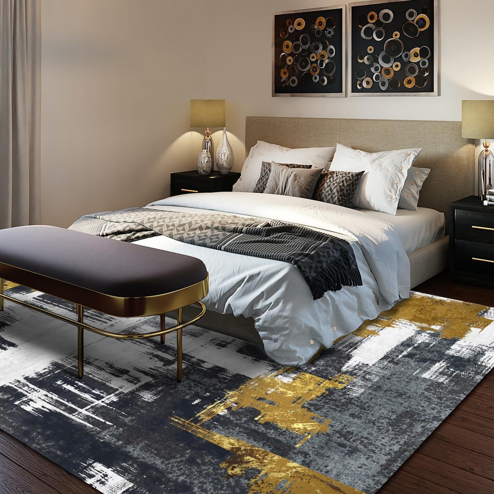 1 pc Machine Washable Rugs 8'x10' Abstract Washable Area Rugs for Living Room Non-Slip Rugs Bedroom Modern Braided Rugs Bohemian Rugs Soft Rugs Kitchen Dining Room Rugs Home Décor Office Rugs Black (Black)