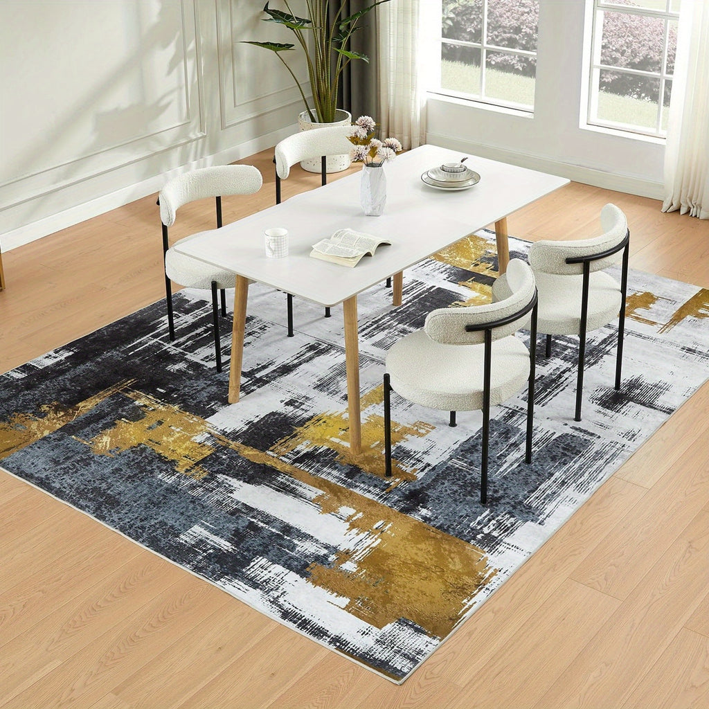 1 pc Machine Washable Rugs 8'x10' Abstract Washable Area Rugs for Living Room Non-Slip Rugs Bedroom Modern Braided Rugs Bohemian Rugs Soft Rugs Kitchen Dining Room Rugs Home Décor Office Rugs Black (Black)