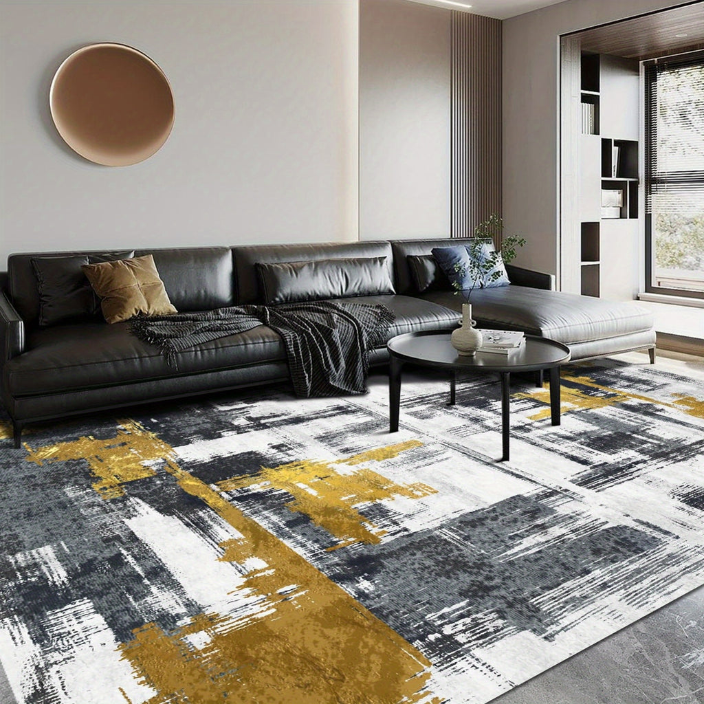 1 pc Machine Washable Rugs 8'x10' Abstract Washable Area Rugs for Living Room Non-Slip Rugs Bedroom Modern Braided Rugs Bohemian Rugs Soft Rugs Kitchen Dining Room Rugs Home Décor Office Rugs Black (Black)