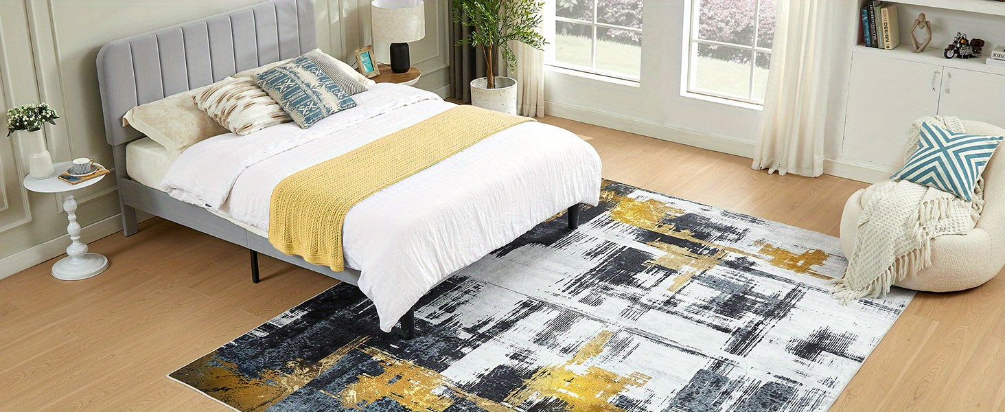 1 pc Machine Washable Rugs 8'x10' Abstract Washable Area Rugs for Living Room Non-Slip Rugs Bedroom Modern Braided Rugs Bohemian Rugs Soft Rugs Kitchen Dining Room Rugs Home Décor Office Rugs Black (Black)