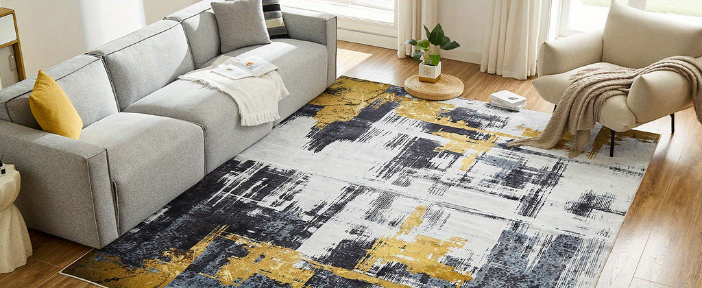 1 pc Machine Washable Rugs 8'x10' Abstract Washable Area Rugs for Living Room Non-Slip Rugs Bedroom Modern Braided Rugs Bohemian Rugs Soft Rugs Kitchen Dining Room Rugs Home Décor Office Rugs Black (Black)