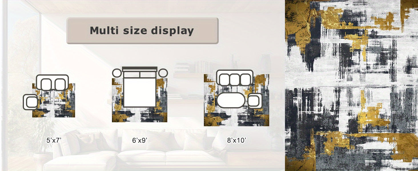 1 pc Machine Washable Rugs 8'x10' Abstract Washable Area Rugs for Living Room Non-Slip Rugs Bedroom Modern Braided Rugs Bohemian Rugs Soft Rugs Kitchen Dining Room Rugs Home Décor Office Rugs Black (Black)