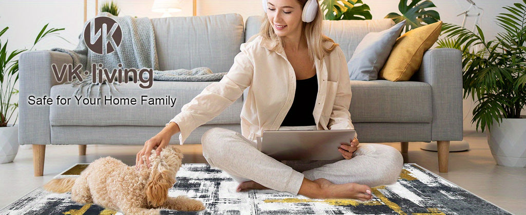 1 pc Machine Washable Rugs 8'x10' Abstract Washable Area Rugs for Living Room Non-Slip Rugs Bedroom Modern Braided Rugs Bohemian Rugs Soft Rugs Kitchen Dining Room Rugs Home Décor Office Rugs Black (Black)