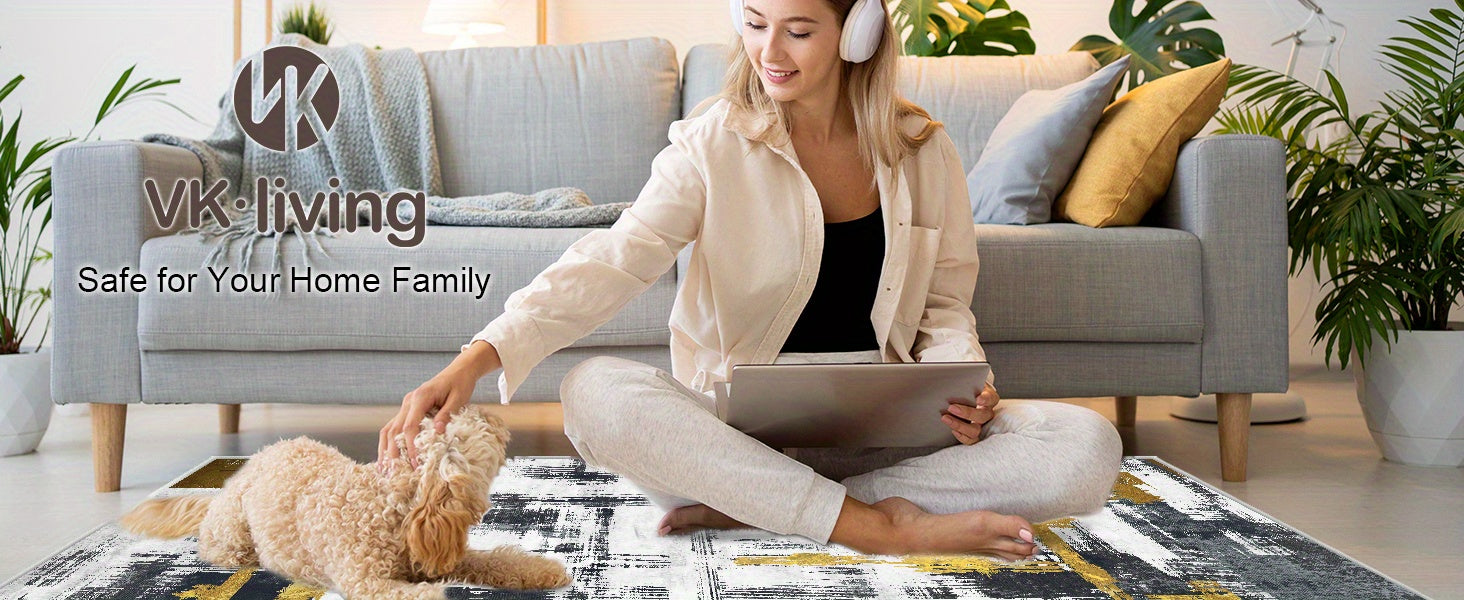 1 pc Machine Washable Rugs 8'x10' Abstract Washable Area Rugs for Living Room Non-Slip Rugs Bedroom Modern Braided Rugs Bohemian Rugs Soft Rugs Kitchen Dining Room Rugs Home Décor Office Rugs Black (Black)