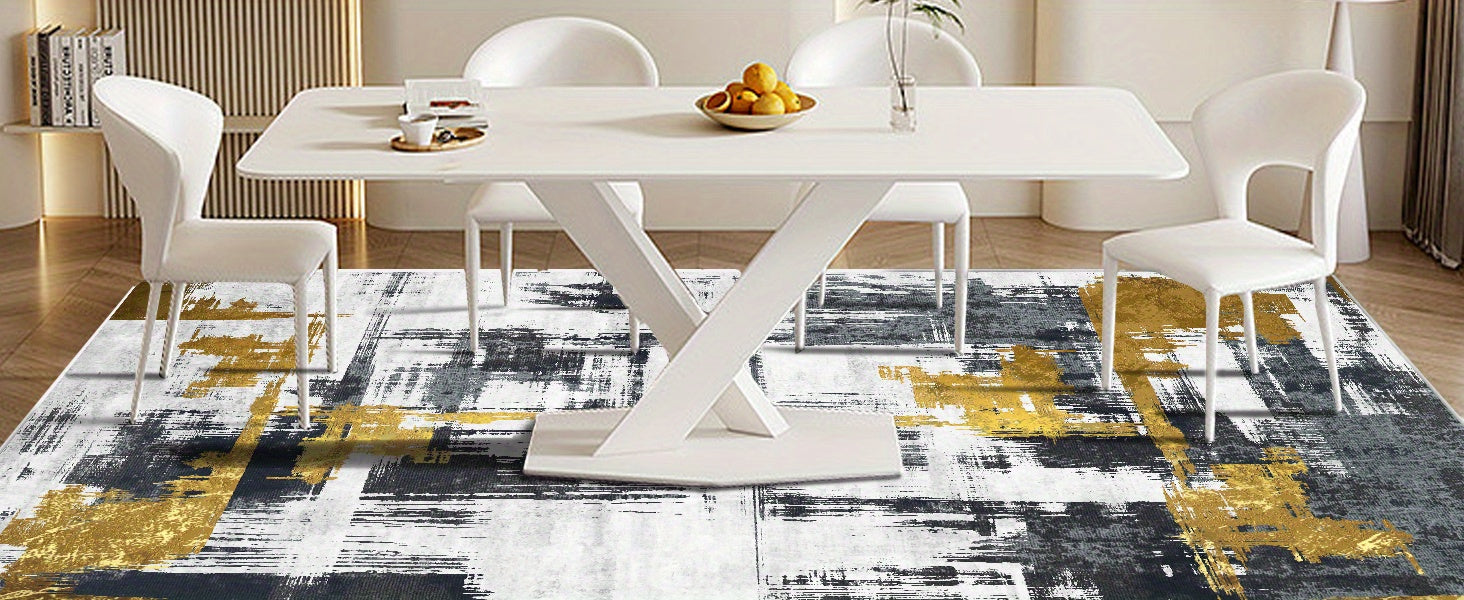1 pc Machine Washable Rugs 8'x10' Abstract Washable Area Rugs for Living Room Non-Slip Rugs Bedroom Modern Braided Rugs Bohemian Rugs Soft Rugs Kitchen Dining Room Rugs Home Décor Office Rugs Black (Black)