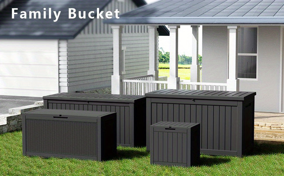 230 Gallon Outdoor Storage Box Deck Box - Weather-Resistant Lockable Outdoor Storage Cabinet for Pool Toys, Gardening Tools and Kitchen - Black