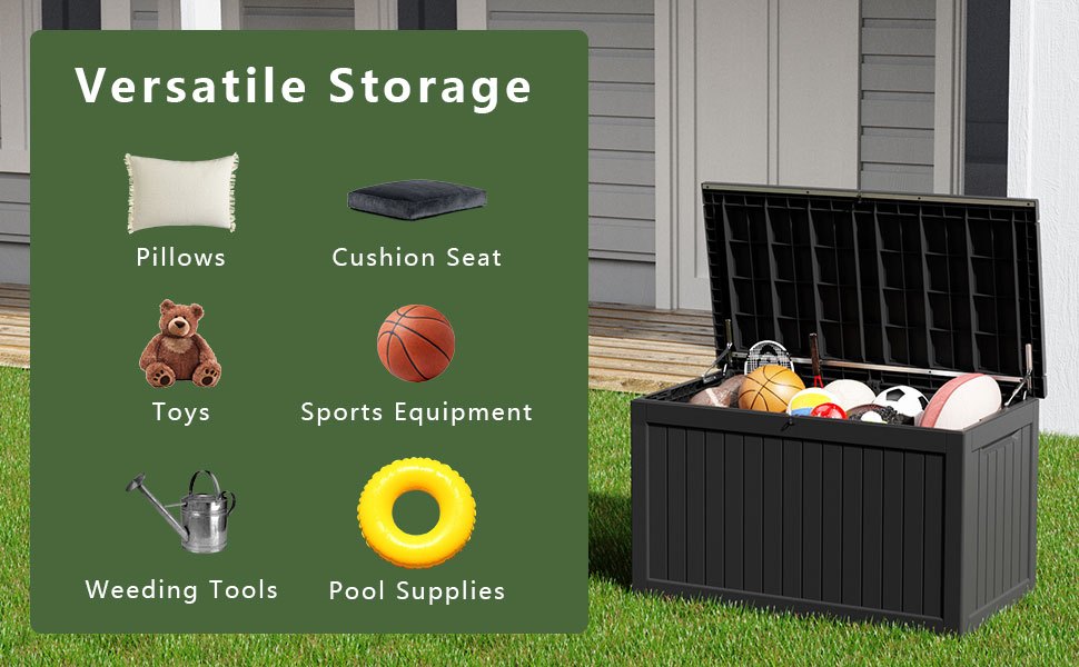 230 Gallon Outdoor Storage Box Deck Box - Weather-Resistant Lockable Outdoor Storage Cabinet for Pool Toys, Gardening Tools and Kitchen - Black