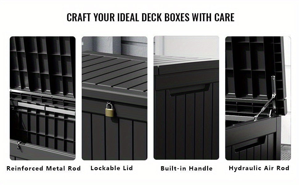 230 Gallon Outdoor Storage Box Deck Box - Weather-Resistant Lockable Outdoor Storage Cabinet for Pool Toys, Gardening Tools and Kitchen - Black