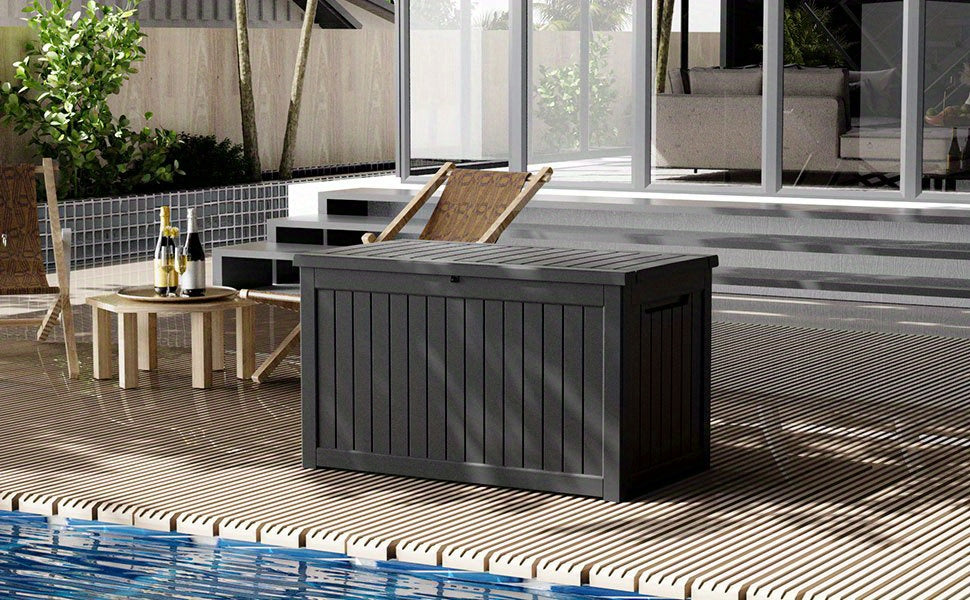 230 Gallon Outdoor Storage Box Deck Box - Weather-Resistant Lockable Outdoor Storage Cabinet for Pool Toys, Gardening Tools and Kitchen - Black