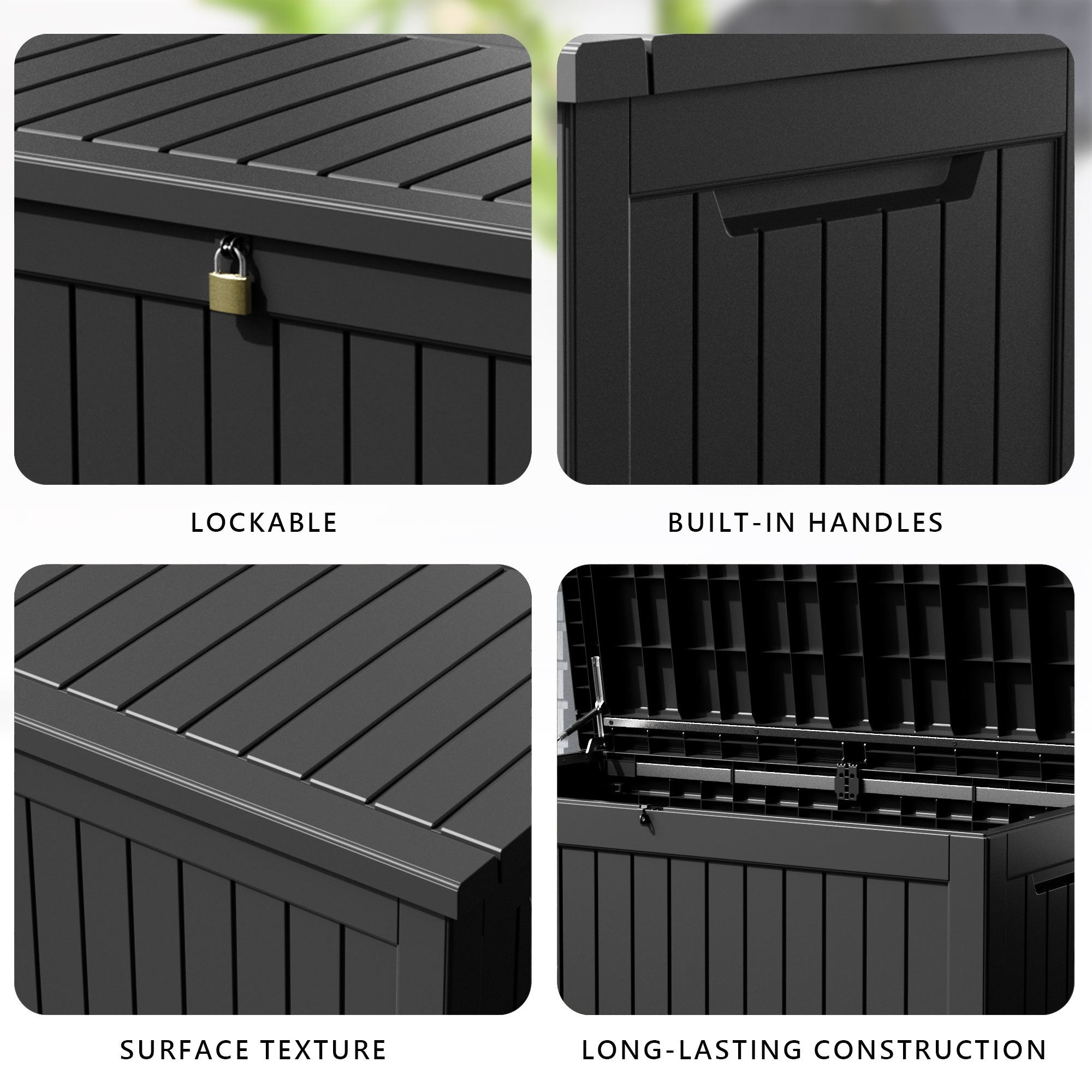 230 Gallon Outdoor Storage Box Deck Box - Weather-Resistant Lockable Outdoor Storage Cabinet for Pool Toys, Gardening Tools and Kitchen - Black