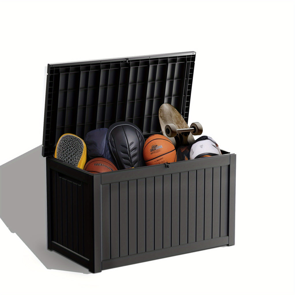 230 Gallon Outdoor Storage Box Deck Box - Weather-Resistant Lockable Outdoor Storage Cabinet for Pool Toys, Gardening Tools and Kitchen - Black
