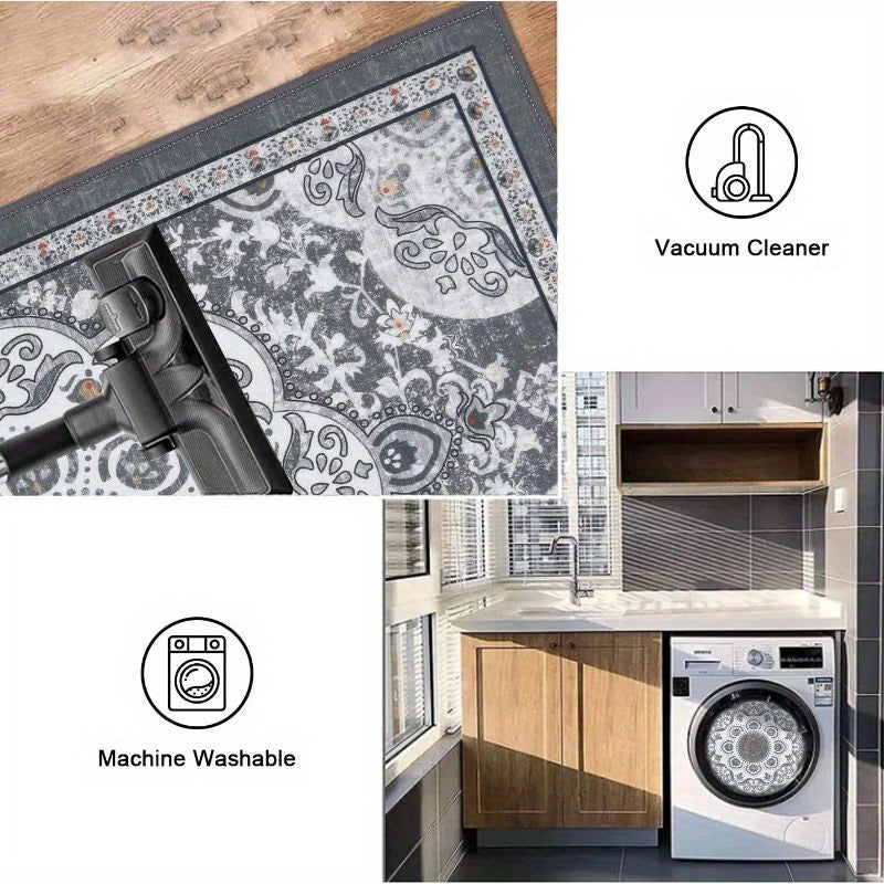 Boho Kitchen Rugs Sets 3 Piece with Runner Non Slip Kitchen Floor Mat Carpet Washable Bohemian Kitchen Runner Rug Set for Kitchen Hallway Laundry Room Door Office Sink