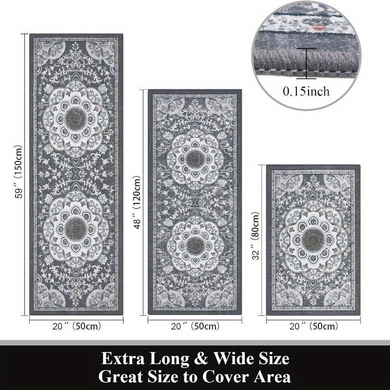 Boho Kitchen Rugs Sets 3 Piece with Runner Non Slip Kitchen Floor Mat Carpet Washable Bohemian Kitchen Runner Rug Set for Kitchen Hallway Laundry Room Door Office Sink