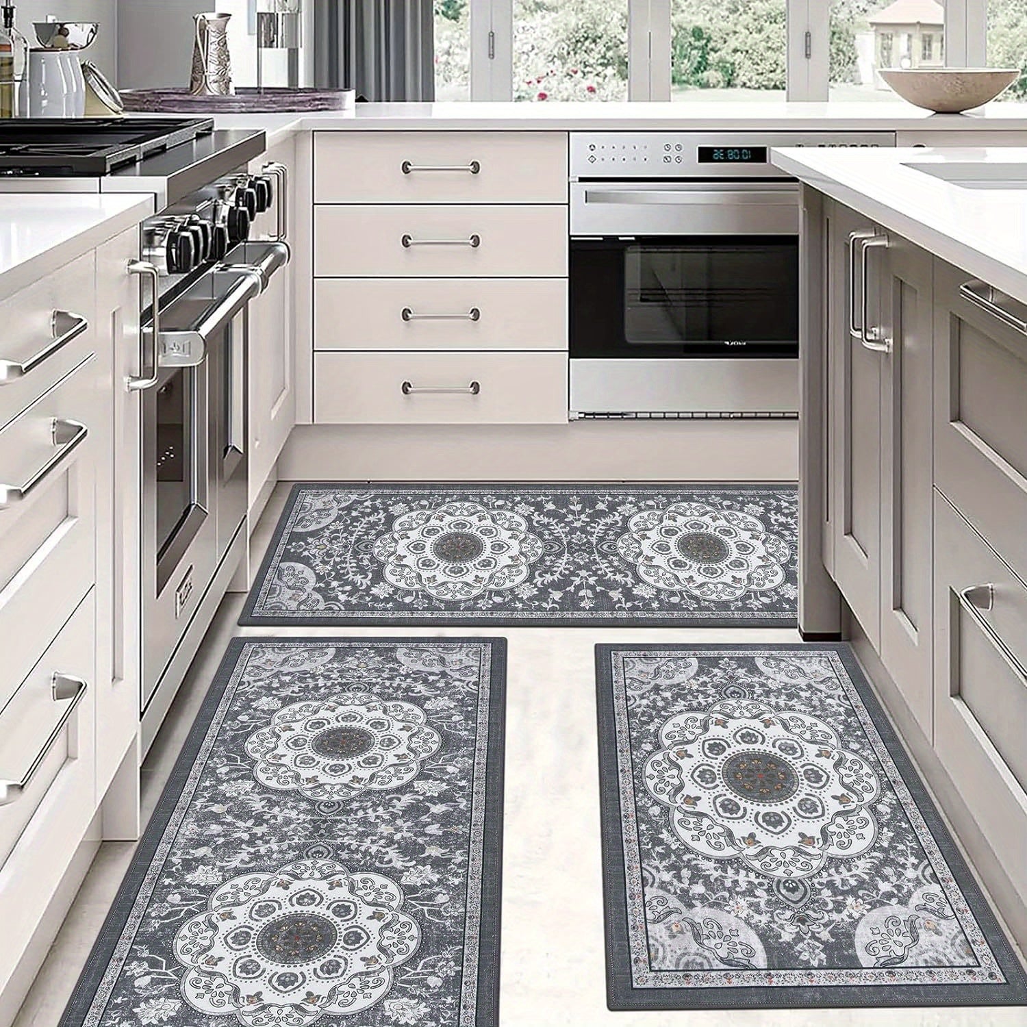 Boho Kitchen Rugs Sets 3 Piece with Runner Non Slip Kitchen Floor Mat Carpet Washable Bohemian Kitchen Runner Rug Set for Kitchen Hallway Laundry Room Door Office Sink