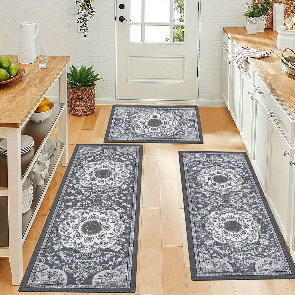Boho Kitchen Rugs Sets 3 Piece with Runner Non Slip Kitchen Floor Mat Carpet Washable Bohemian Kitchen Runner Rug Set for Kitchen Hallway Laundry Room Door Office Sink