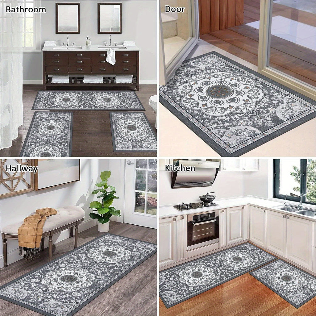 Boho Kitchen Rugs Sets 3 Piece with Runner Non Slip Kitchen Floor Mat Carpet Washable Bohemian Kitchen Runner Rug Set for Kitchen Hallway Laundry Room Door Office Sink