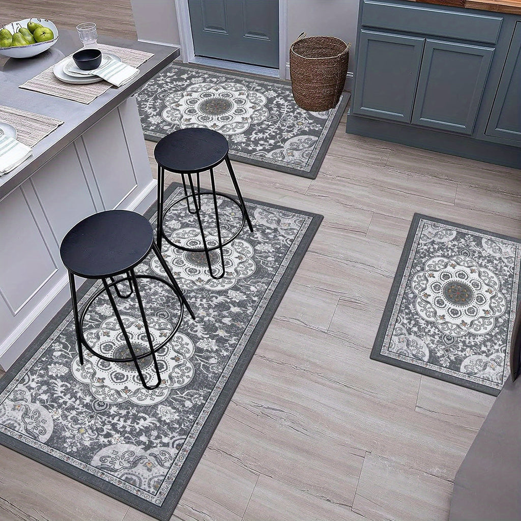 Boho Kitchen Rugs Sets 3 Piece with Runner Non Slip Kitchen Floor Mat Carpet Washable Bohemian Kitchen Runner Rug Set for Kitchen Hallway Laundry Room Door Office Sink